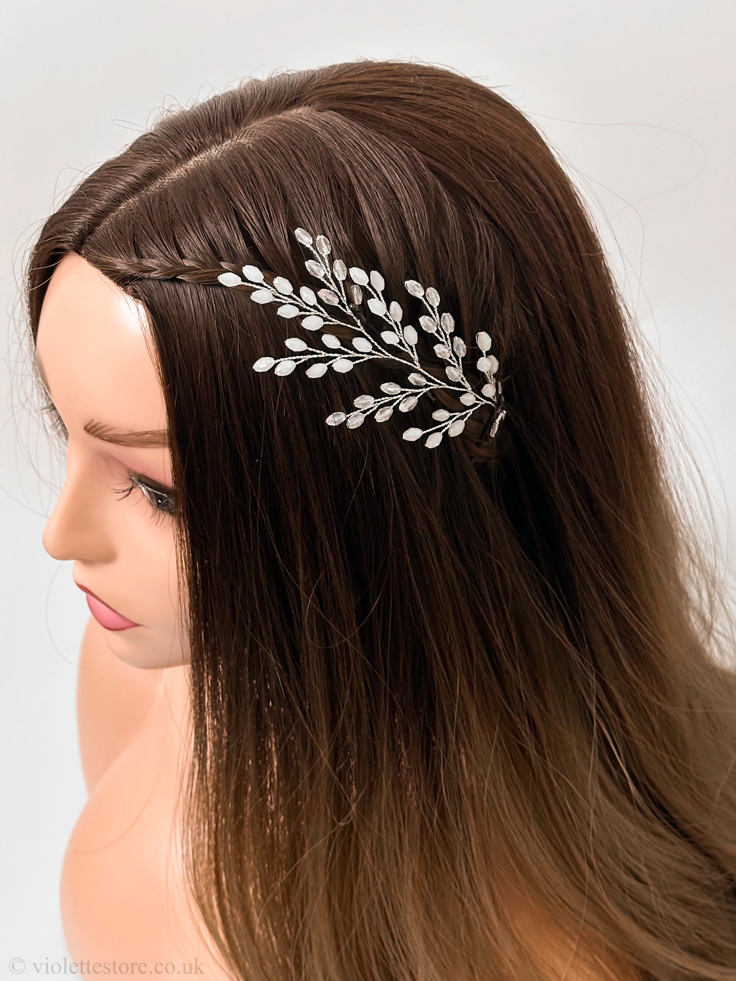 Silver Bead Wedding Hairpiece