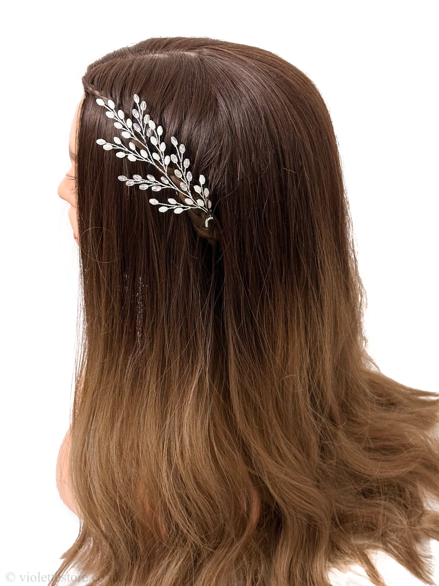 Silver Bead Wedding Hairpiece