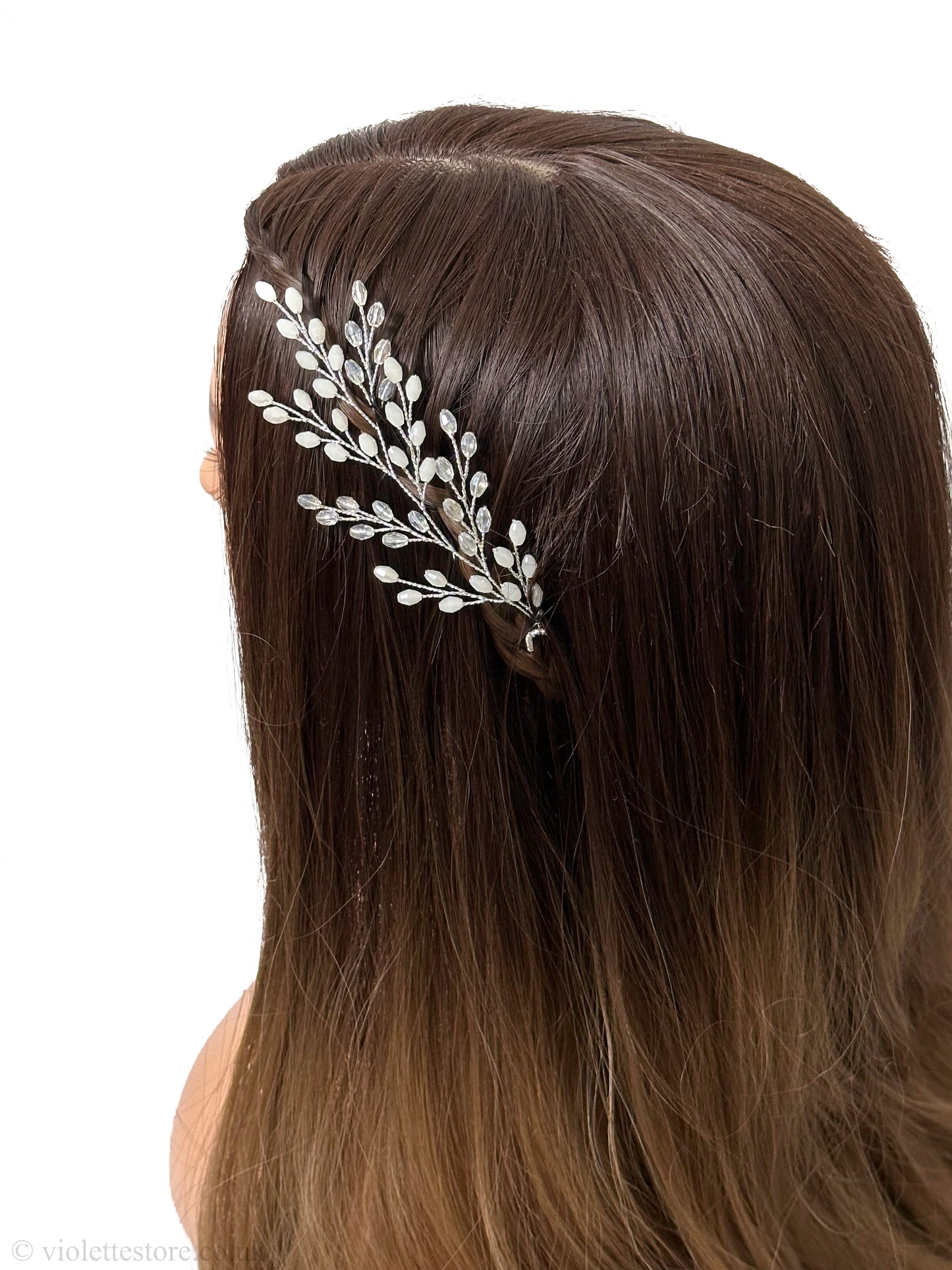 Silver Bead Wedding Hairpiece