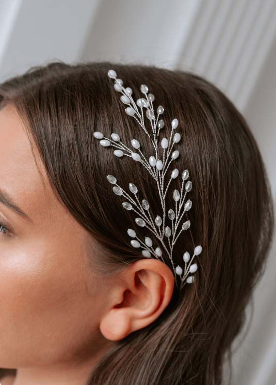 Silver Bead Wedding Hairpiece
