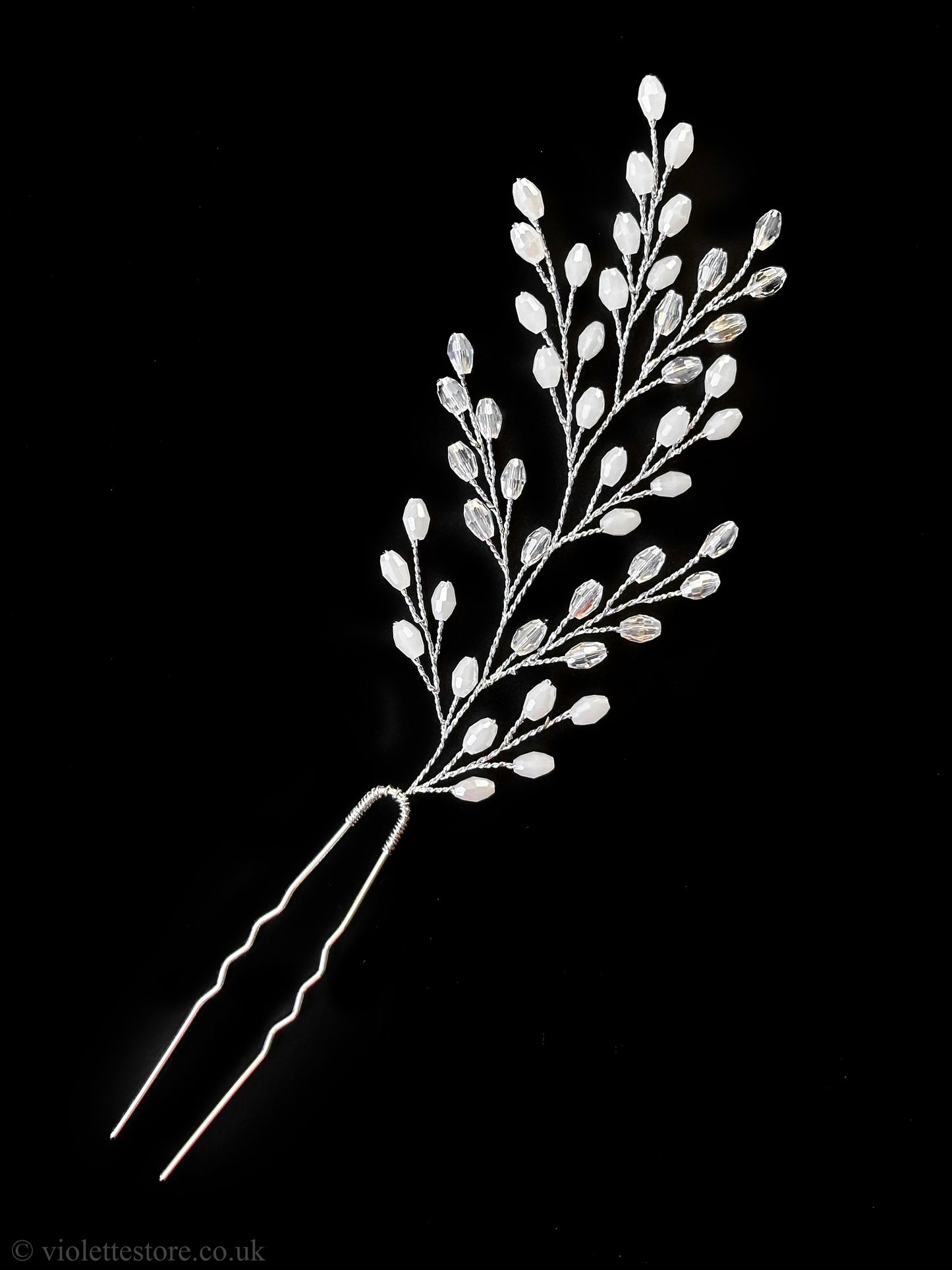 Silver Bead Wedding Hairpiece