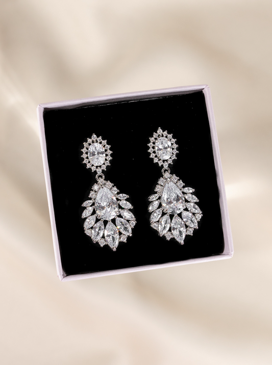 Floral CZ Wedding Earrings