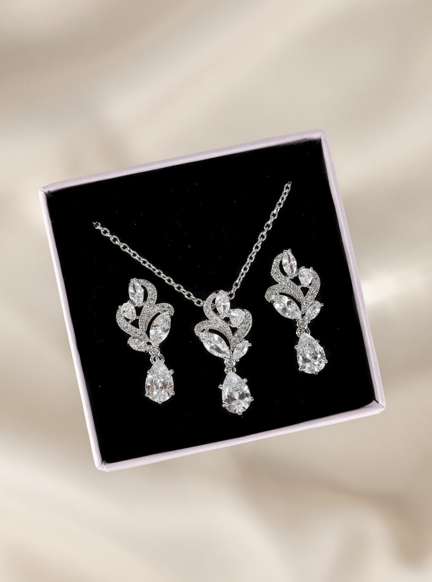 Silver Bridal Necklace and Earring Set