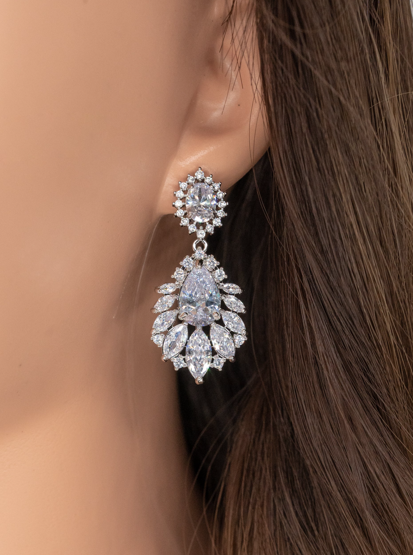 Floral CZ Wedding Earrings