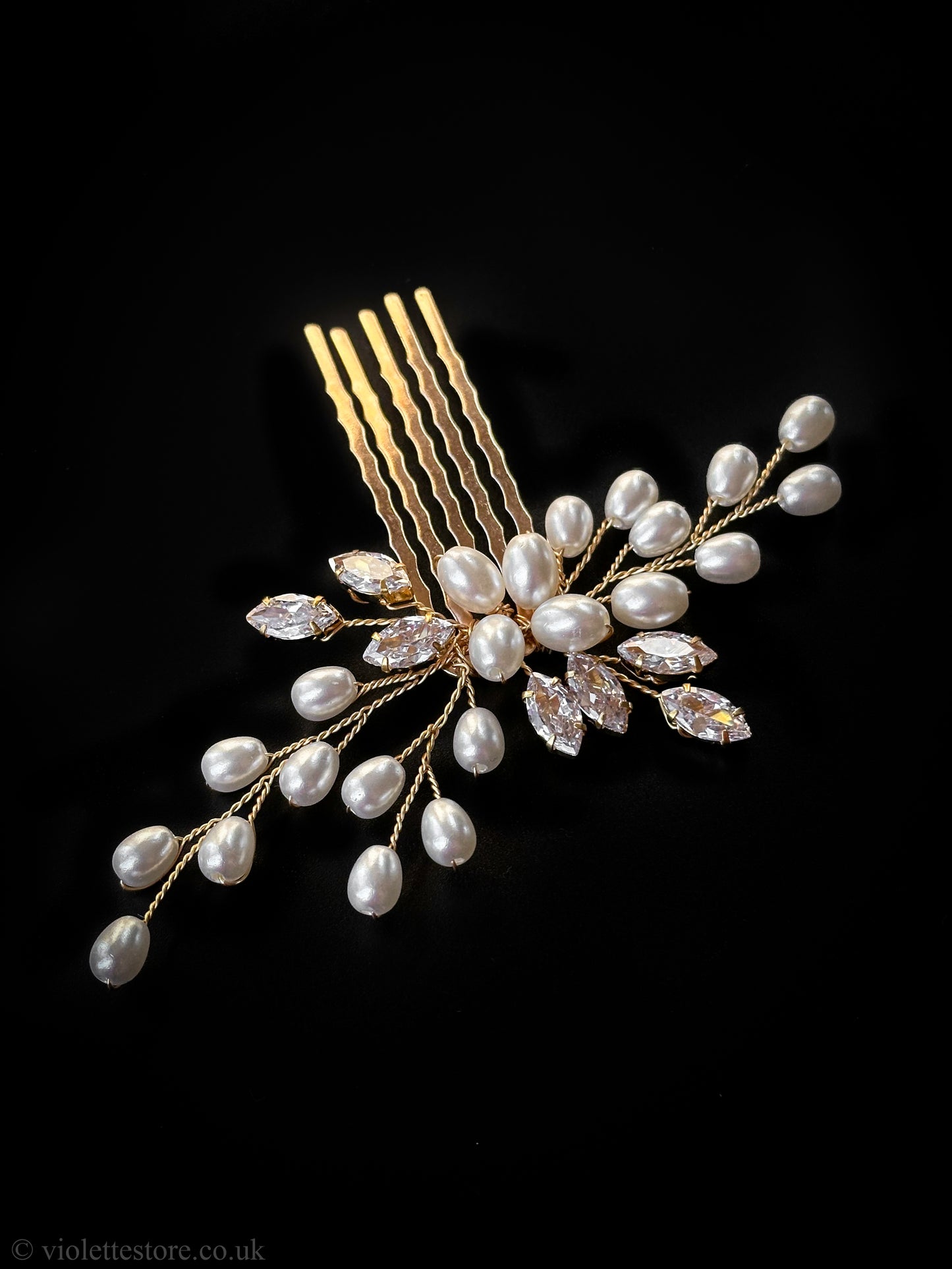 Gold Pearl Hair Comb