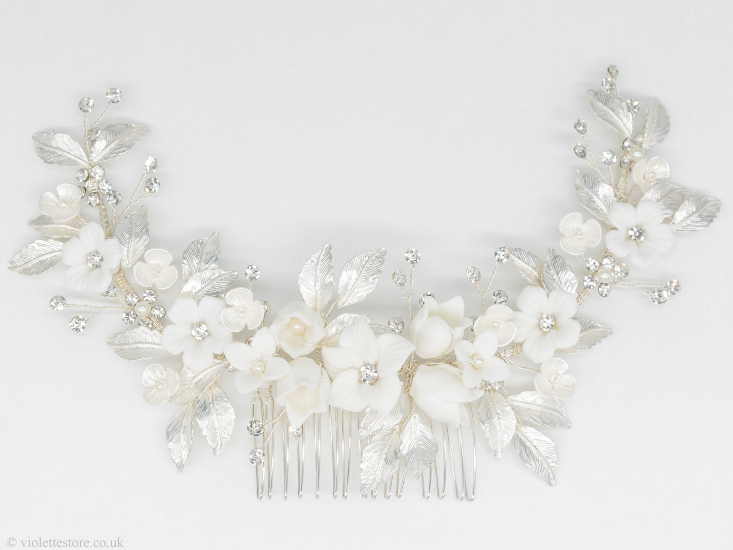 silver floral hair accessories for brides and bridesmaid