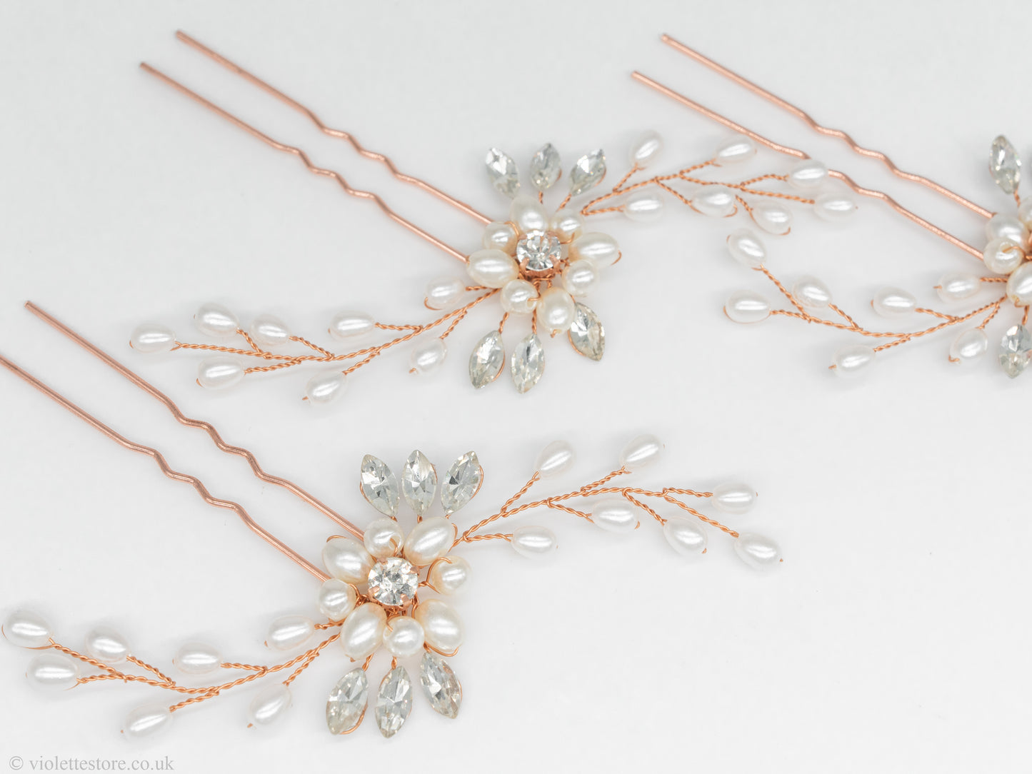 rose gold hair pins for wedding day