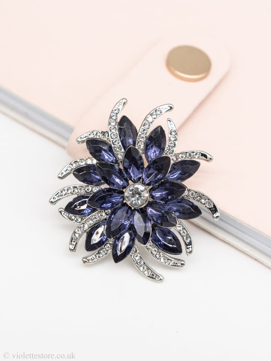 Flower Blue Crystal Brooch