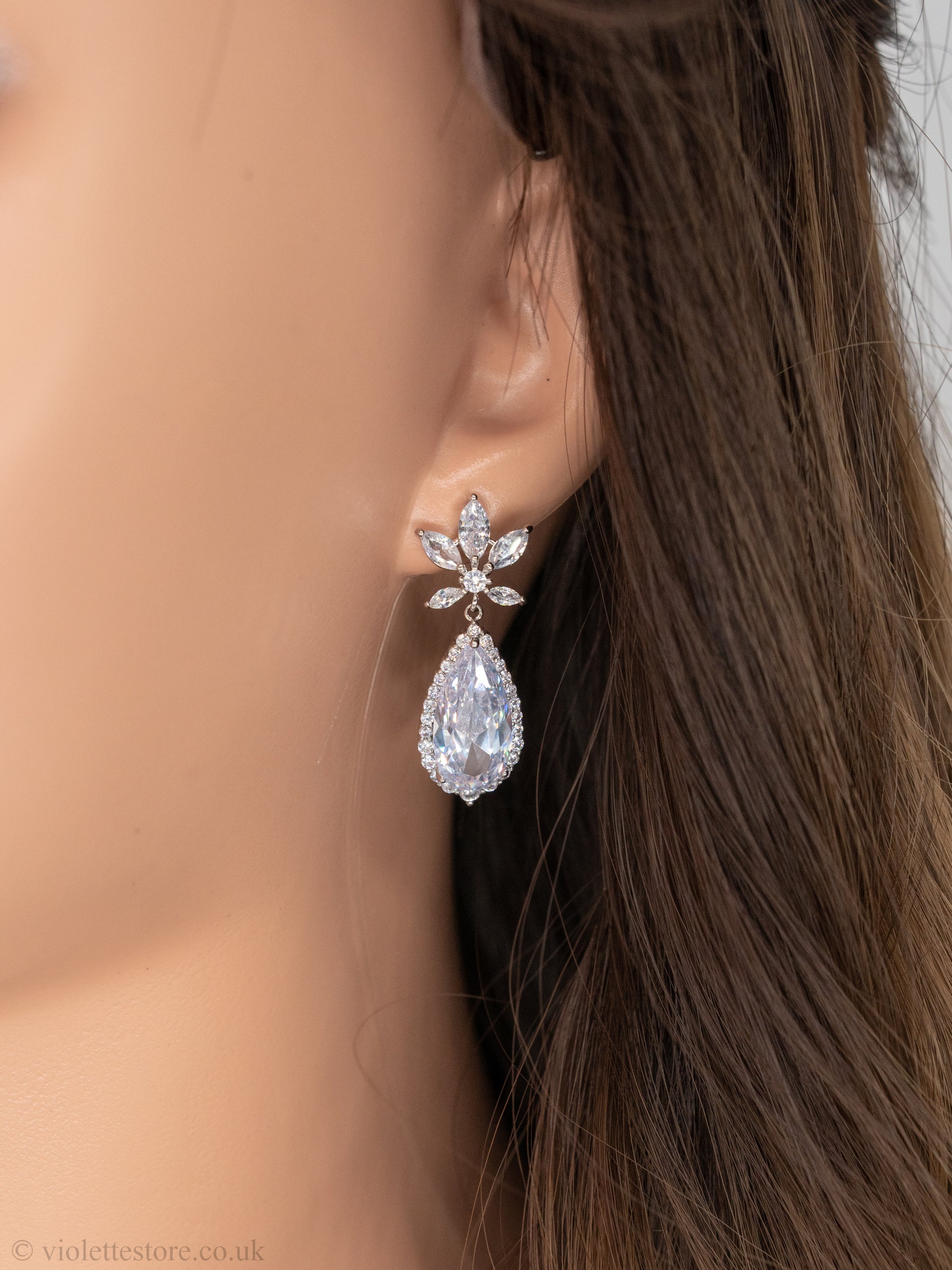 silver earrings, bride cz earrings