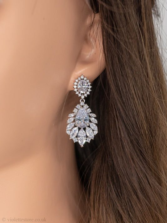 silver earrings, stunning crystal earring for brides