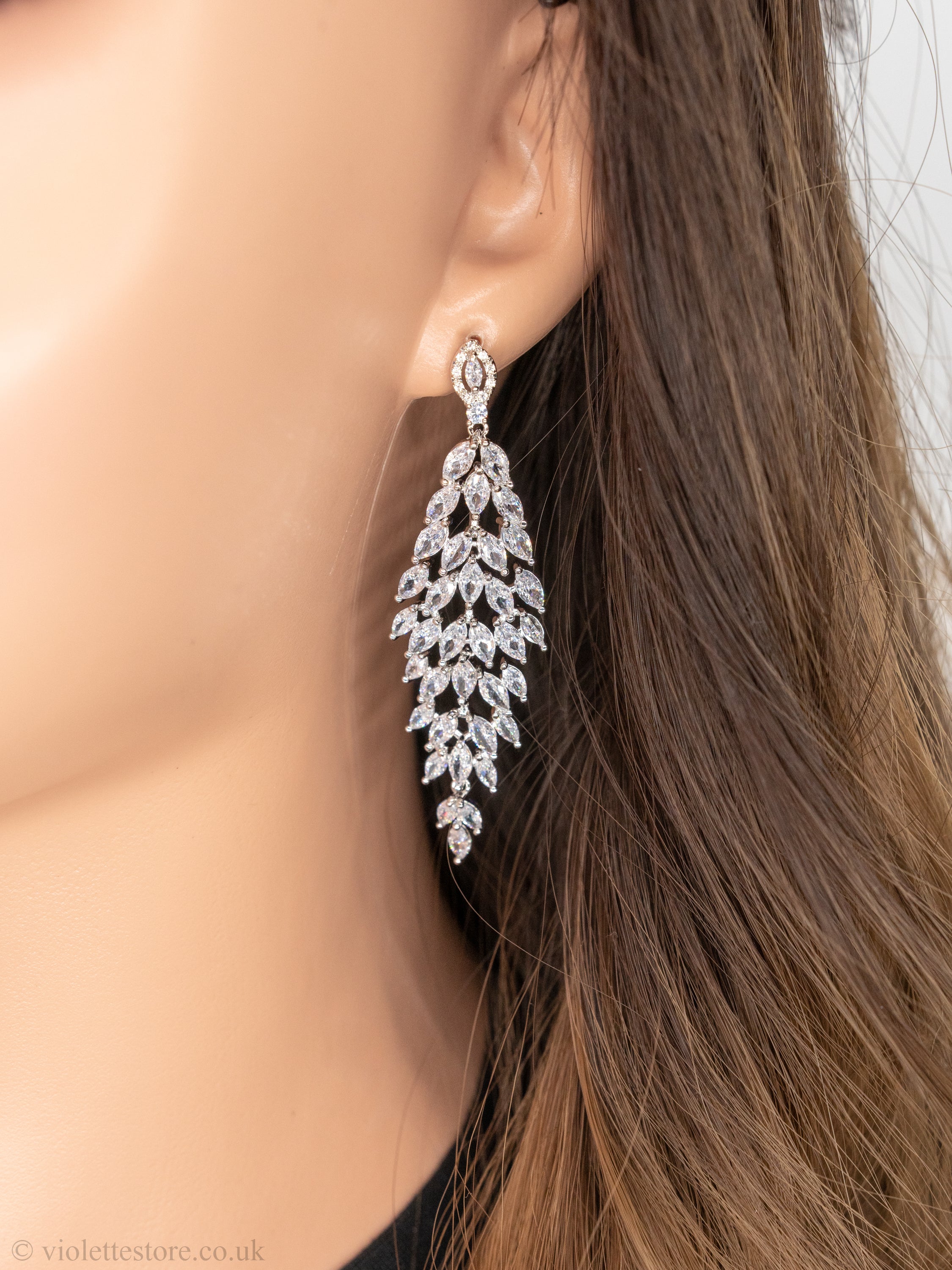 Priscilla Long Rose Gold Diamond Statement Wedding Earrings – Belle Box  Boutique